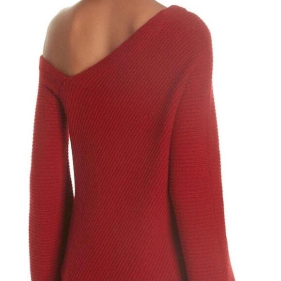 A.L.C Charly Wool & Cashmere One-shoulder Sweater In Red Size M Christmas Party - Picture 2 of 9